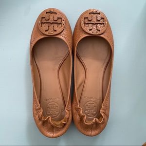 Tan Tory Burch Leather Flats